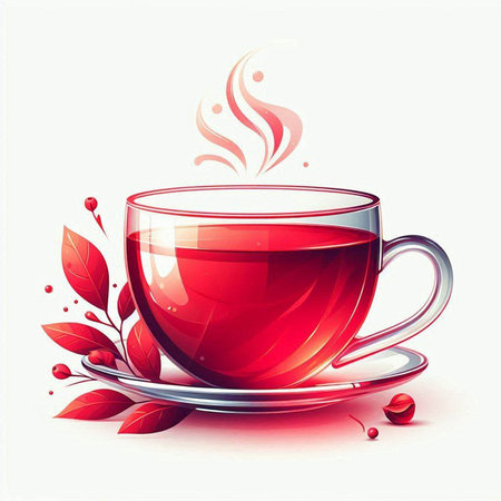 Cup of tea with red berries on a white background. Vector illustration.のイラスト素材