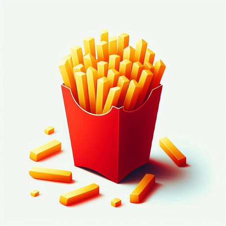 French fries in a red box on a white background. 3d illustration