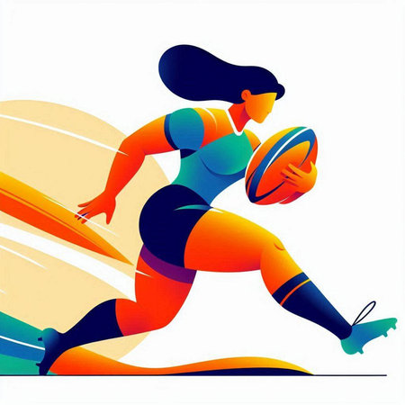 Rugby player with a ball in motion. Vector illustration.のイラスト素材