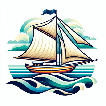 Sailing ship in the sea. Vector illustration on white background.のイラスト素材