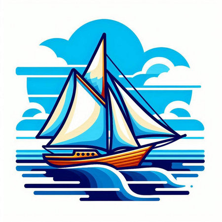 Sailing boat on the sea. Vector illustration in cartoon style.のイラスト素材