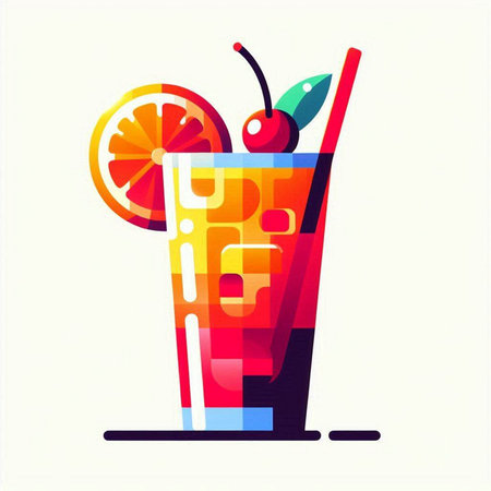 Cocktail with orange and cherry. Vector illustration in flat styleのイラスト素材
