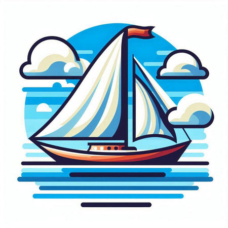 Sailing boat on the sea. Vector illustration in flat style.のイラスト素材