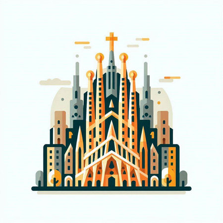 Church of the Blessed Virgin Mary in the city. Vector illustration.のイラスト素材