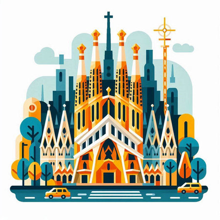 Church of the Sacred Heart of Jesus. Vector illustration in flat styleのイラスト素材
