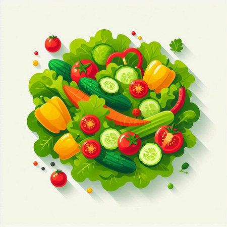 Vegetable salad in a bowl. Healthy food. Vector illustration.のイラスト素材