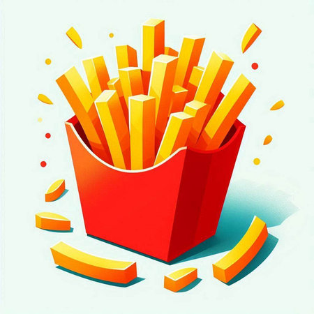 Illustration of french fries in a red box on a white backgroundのイラスト素材