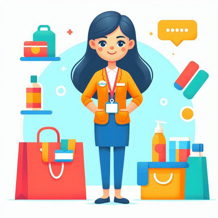 Shopping woman. Vector illustration in a flat style. Cartoon character.のイラスト素材