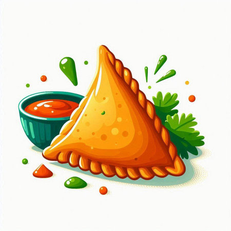 Illustration of a samosas with ketchup and parsleyのイラスト素材