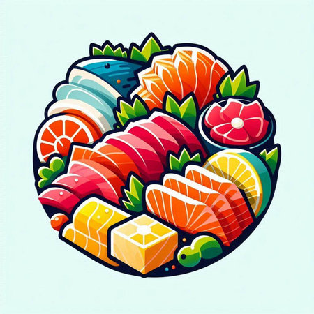 Illustration of japanese food. Sashimi, sashimi, nigiriのイラスト素材