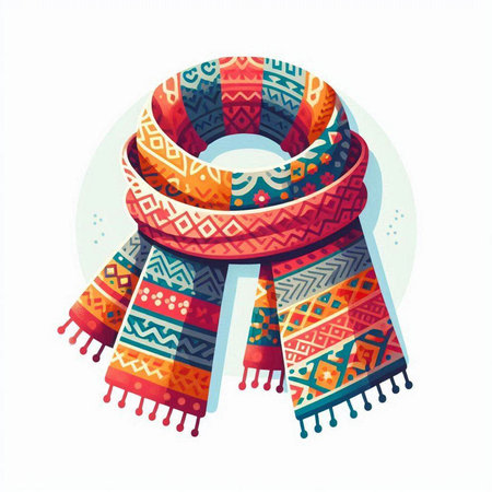 Vector illustration of a colorful scarf in ethnic style on a white backgroundのイラスト素材