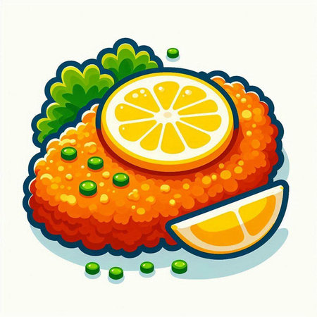 Illustration of a whole orange with a slice of lemon on a white backgroundのイラスト素材