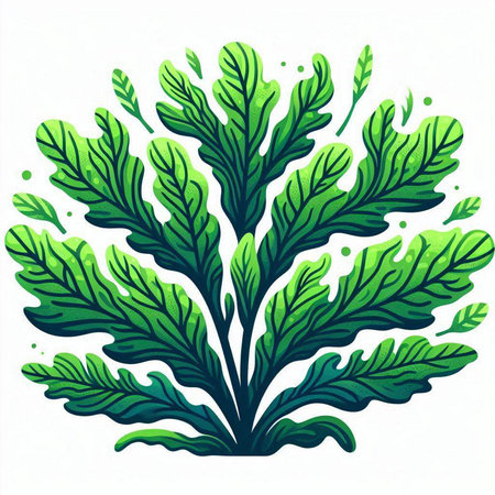 Illustration of a green seaweed isolated on a white background.