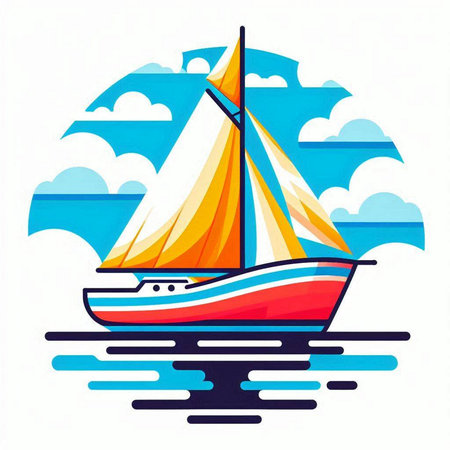 Sailing boat on the sea. Vector illustration for your design.のイラスト素材