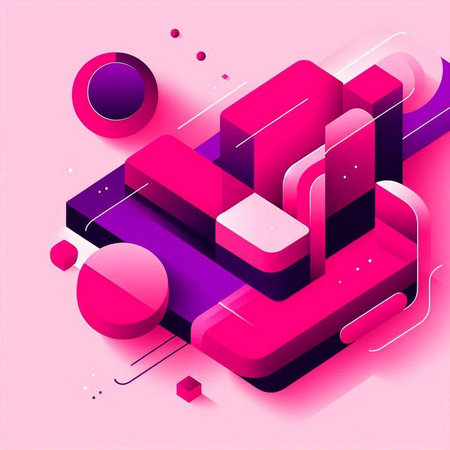 Abstract geometric background with 3d pink and violet elements. Vector illustration.のイラスト素材