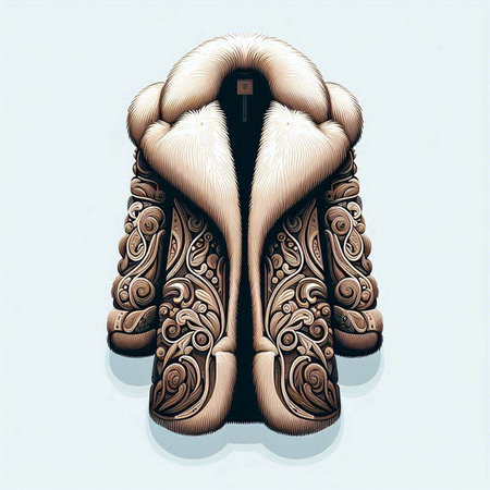 Illustration of a fur coat with ornament on a white background.のイラスト素材