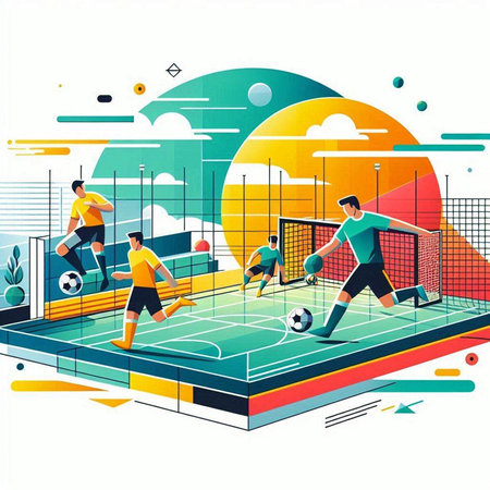 Soccer players on the field in flat style. Vector illustration.のイラスト素材
