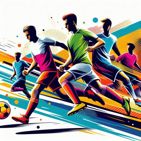 Soccer players in action. Colorful vector illustration for your designのイラスト素材