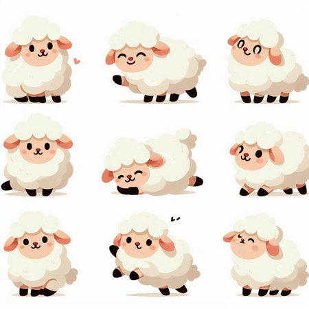 Sheep cartoon character set. Vector illustration isolated on white background.のイラスト素材