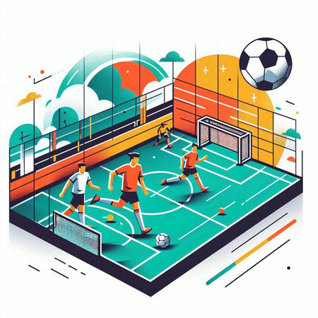 Soccer players in the stadium, 3d isometric vector illustrationのイラスト素材
