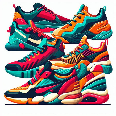 Sneakers. Vector illustration. Colorful shoes. Sport shoes.のイラスト素材