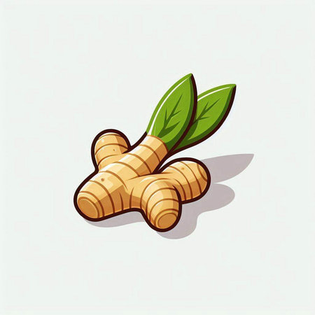 ginger root with green leaves on a white background. vector illustration