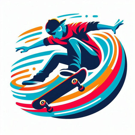 Skateboarder jumping with a skateboard. Vector illustration.のイラスト素材