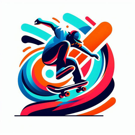 Skateboarder with skateboard, abstract colorful vector illustration.のイラスト素材