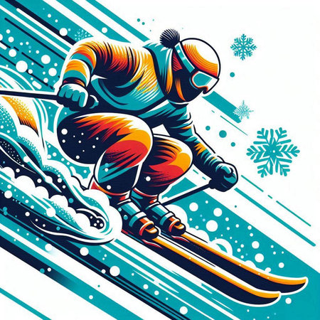 Snowboarder skiing on snow. Winter sport. Vector illustration.のイラスト素材