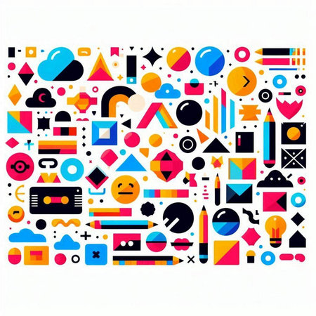 Abstract geometric background with colorful shapes and elements. Vector illustration in flat style.のイラスト素材