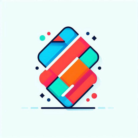 Abstract colorful geometric shape on blue background. Line art style. Vector illustration.のイラスト素材