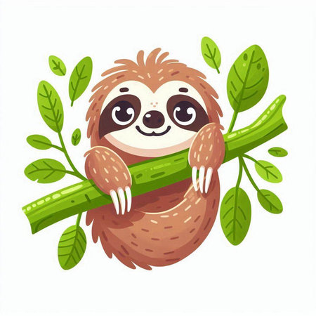 Cute cartoon sloth hanging on a branch. Vector illustration.のイラスト素材