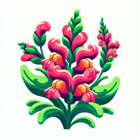 Illustration of a red flower with green leaves on a white backgroundのイラスト素材