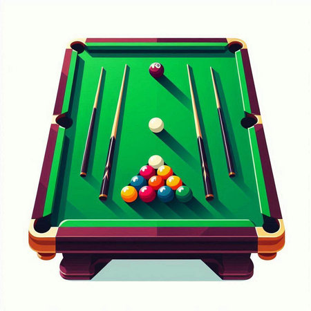 Billiard table with balls, isolated on white background. Vector illustration.