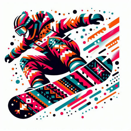 Snowboarder in action. Vector illustration. Colorful background.のイラスト素材