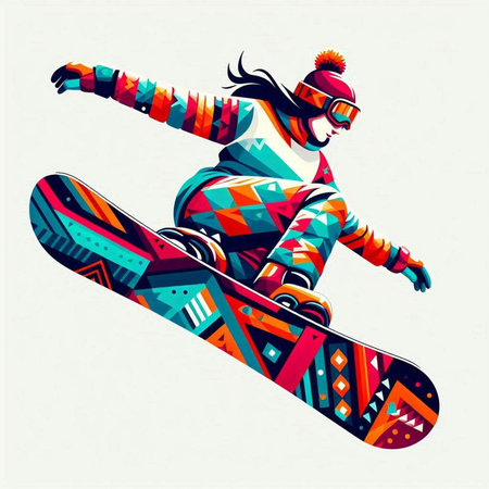Snowboarder on a snowboard. Colorful vector illustration.のイラスト素材