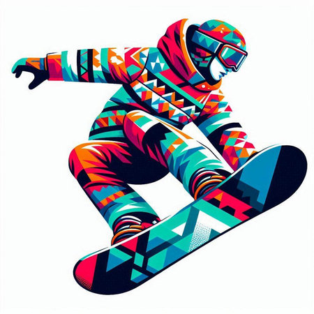 Snowboarder with snowboard on a white background. Vector illustration.のイラスト素材