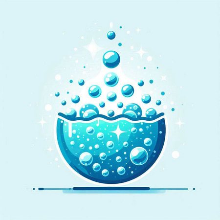 Abstract blue water splash with bubbles on blue background. Vector illustration.のイラスト素材