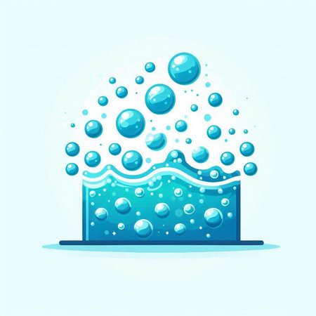 Vector illustration of a blue water splash with bubbles on a blue backgroundのイラスト素材