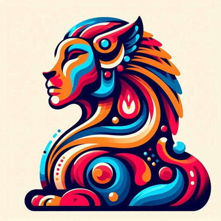 Vector illustration of a stylized lion head, symbol of the Chinese New Year.のイラスト素材