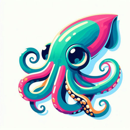 Colorful octopus isolated on white background. Hand drawn vector illustration.のイラスト素材