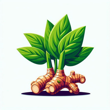 Ginger root and leaves isolated on white background. Vector illustration.のイラスト素材