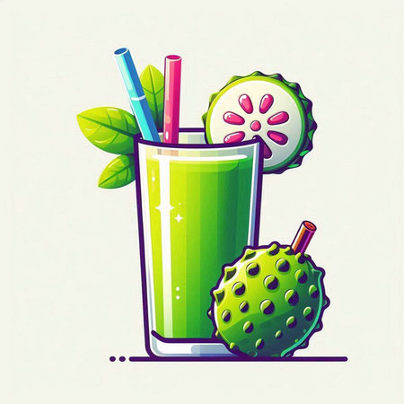 Vector illustration of a fresh juice in a glass with a straw.のイラスト素材