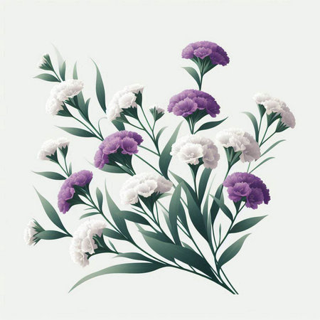 floral background with violet and white carnation flowers, vector illustrationのイラスト素材