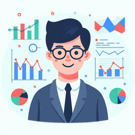 Businessman vector illustration. Businessman in a suit and glasses.のイラスト素材
