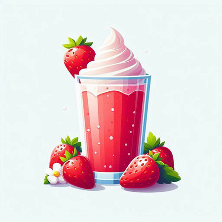 strawberry milkshake in a glass with strawberries on a light backgroundのイラスト素材