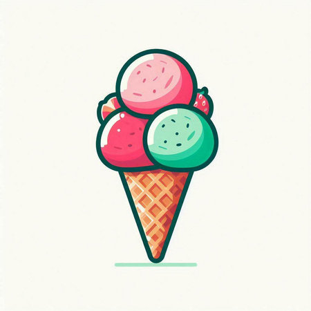Colorful ice cream in a waffle cone. Vector illustration.