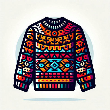 Vector illustration of a warm sweater with a colorful pattern on a white backgroundのイラスト素材