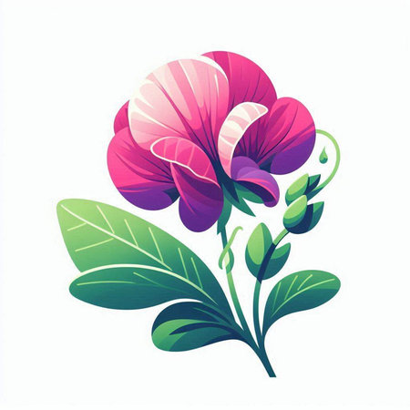 Beautiful pink flower with green leaves on white background. Vector illustration.のイラスト素材