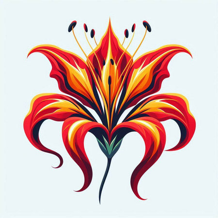 Red and orange lily on a light background. Vector illustration.のイラスト素材